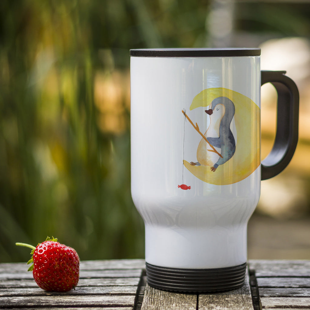 Thermobecher Pinguin Mond Thermobecher, To Go Becher, Thermotasse, Kaffeebecher, Isolierbecher, Thermobecher To Go, Warmhaltetasse, Edelstahlbecher, Reisebecher, Tasse mit Deckel, Thermobecher für 400 ml, Kaffeetasse zum Mitnehmen, Tasse zum Mitnehmen, Spülmaschinenfest, Pinguin, Pinguine, Spruch, schlafen, Nachtruhe, Einschlafen, Schlafzimmer, Schlafstörungen, Gästezimmer