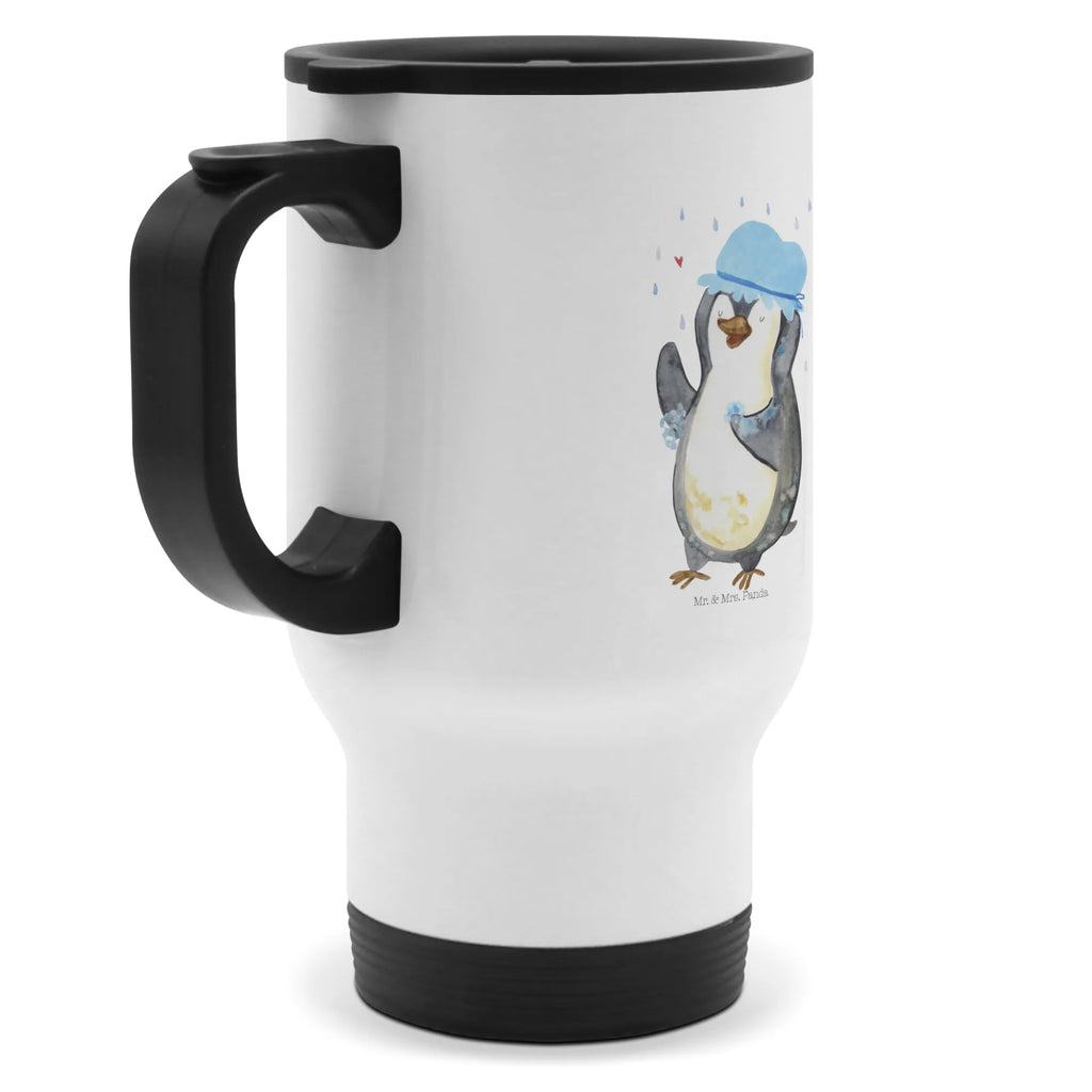 Thermobecher Pinguin Duschen Thermobecher, To Go Becher, Thermotasse, Kaffeebecher, Isolierbecher, Thermobecher To Go, Warmhaltetasse, Edelstahlbecher, Reisebecher, Tasse mit Deckel, Thermobecher für 400 ml, Kaffeetasse zum Mitnehmen, Tasse zum Mitnehmen, Spülmaschinenfest, Pinguin, Pinguine, Dusche, duschen, Lebensmotto, Motivation, Neustart, Neuanfang, glücklich sein