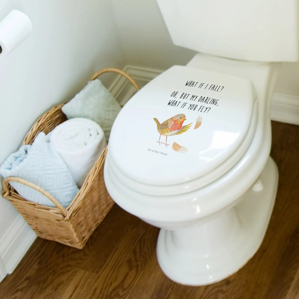 Motiv WC Sitz Rotkehlchen Federn Klobrille, Klodeckel, Toilettendeckel, WC-Sitz, Toilette, Tiermotive, Gute Laune, lustige Sprüche, Tiere, What if i fall, Rotkehlchen, Spruch Motivation, Spruch Mut, Vogel, Motivation Sprüche, Motivationsbilder, fliegen