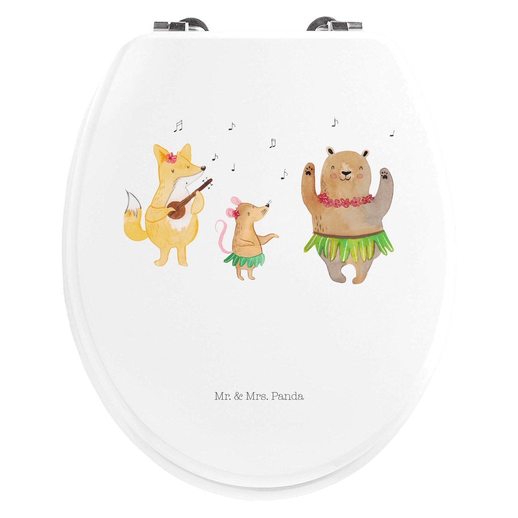 Motiv WC Sitz Waldtiere Aloha Klobrille, Klodeckel, Toilettendeckel, WC-Sitz, Toilette, Tiermotive, Gute Laune, lustige Sprüche, Tiere, Wald, Waldtiere, Musik, Aloha, Bär, Hase, Igel, Tanzen, Leben, Lachen