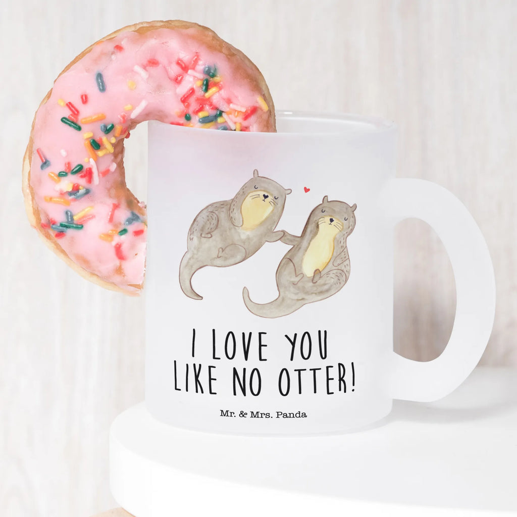 Teetasse Otter händchenhaltend Teetasse, Teeglas, Teebecher, Tasse mit Henkel, Tasse, Glas Teetasse, Teetasse aus Glas, Otter, Fischotter, Seeotter, Otter Seeotter See Otter