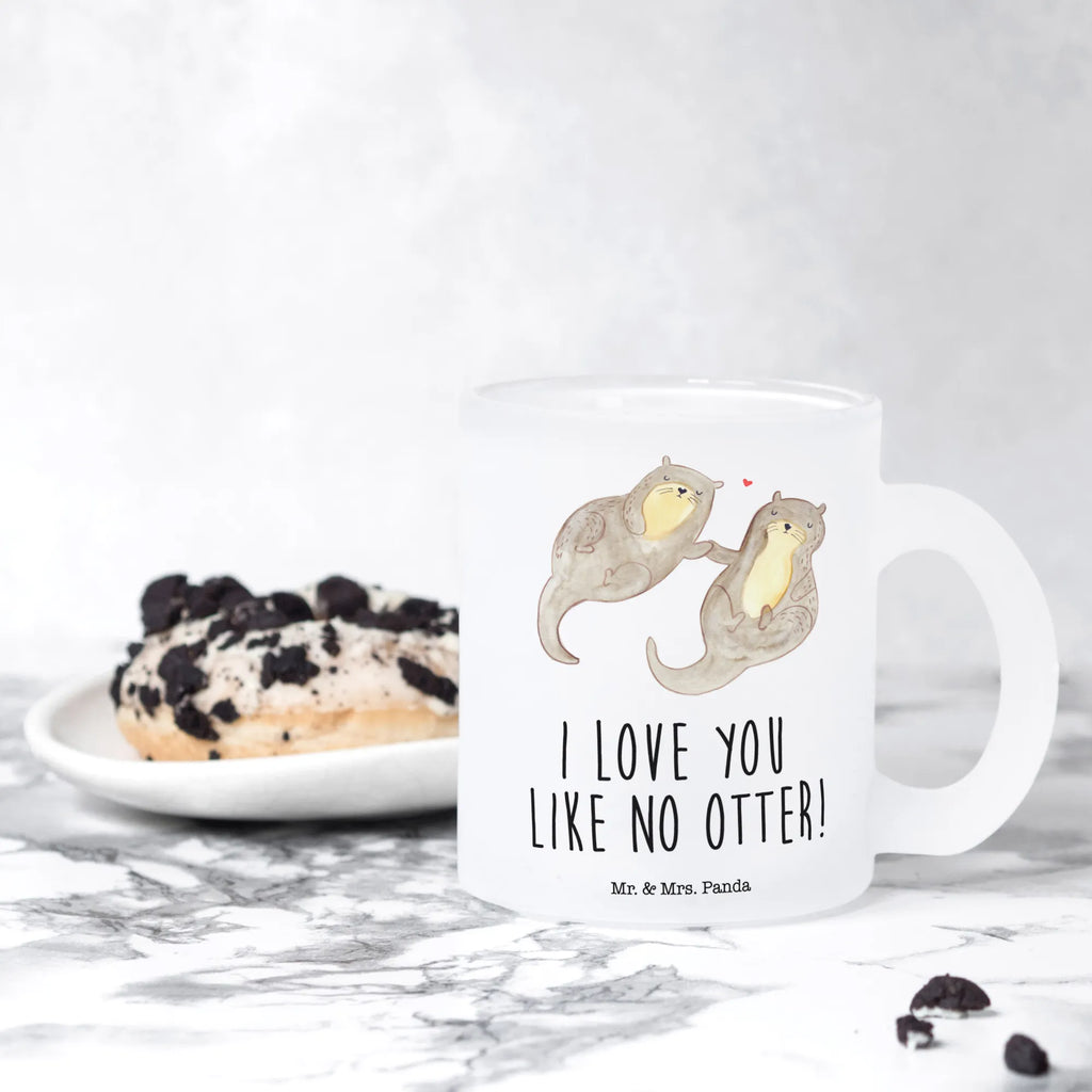 Teetasse Otter händchenhaltend Teetasse, Teeglas, Teebecher, Tasse mit Henkel, Tasse, Glas Teetasse, Teetasse aus Glas, Otter, Fischotter, Seeotter, Otter Seeotter See Otter