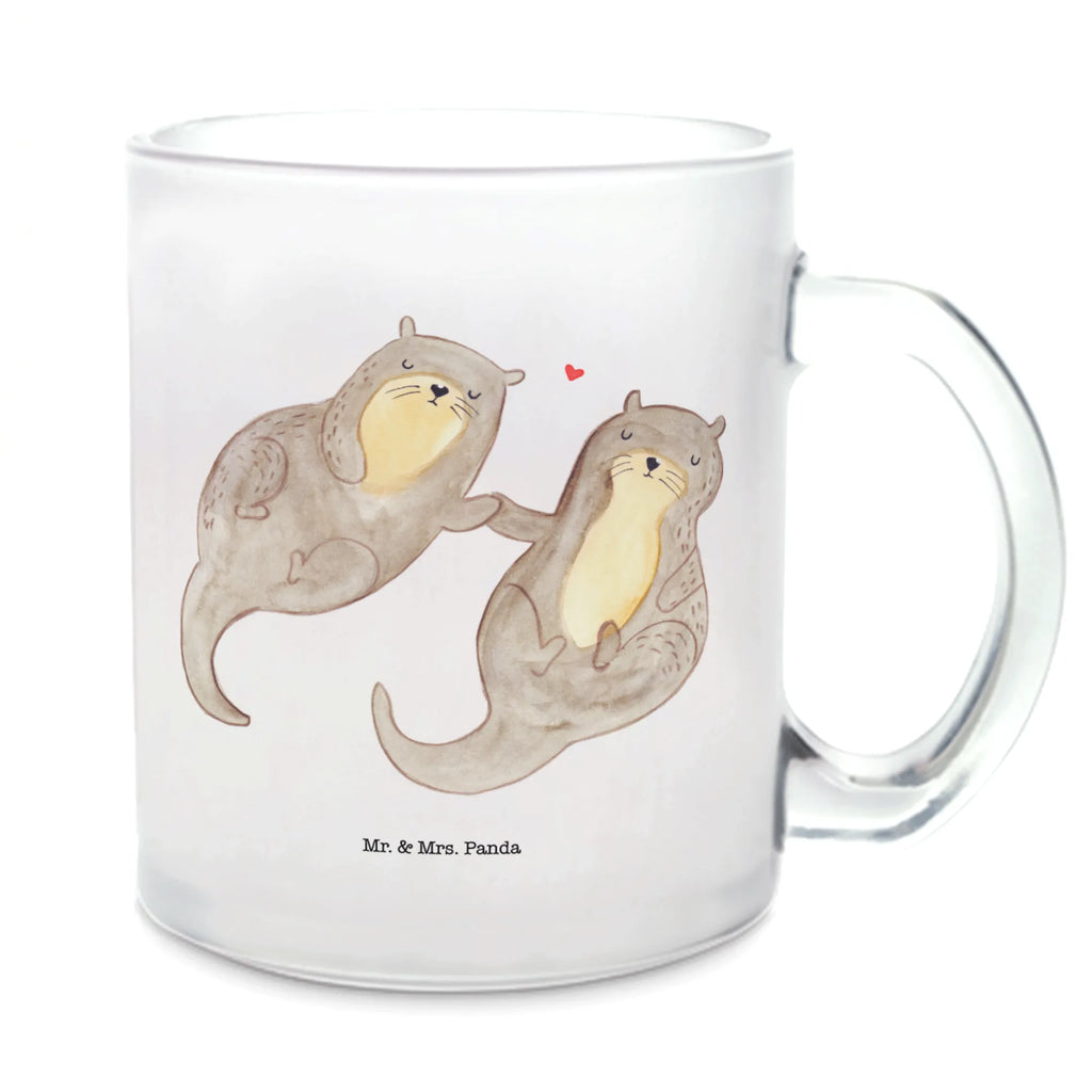 Teetasse Otter händchenhaltend Teetasse, Teeglas, Teebecher, Tasse mit Henkel, Tasse, Glas Teetasse, Teetasse aus Glas, Otter, Fischotter, Seeotter, Otter Seeotter See Otter