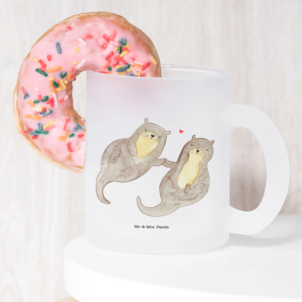 Teetasse Otter händchenhaltend Teetasse, Teeglas, Teebecher, Tasse mit Henkel, Tasse, Glas Teetasse, Teetasse aus Glas, Otter, Fischotter, Seeotter, Otter Seeotter See Otter