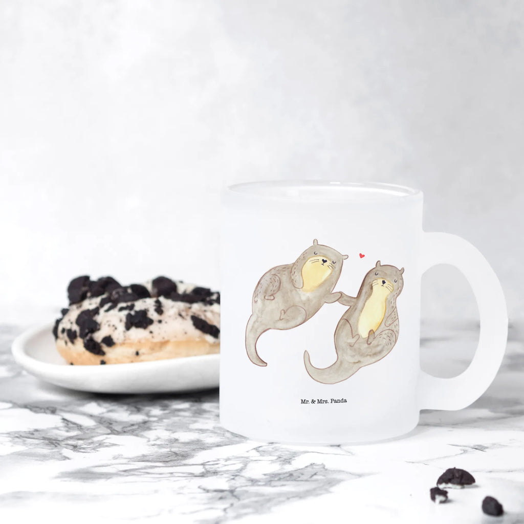 Teetasse Otter händchenhaltend Teetasse, Teeglas, Teebecher, Tasse mit Henkel, Tasse, Glas Teetasse, Teetasse aus Glas, Otter, Fischotter, Seeotter, Otter Seeotter See Otter