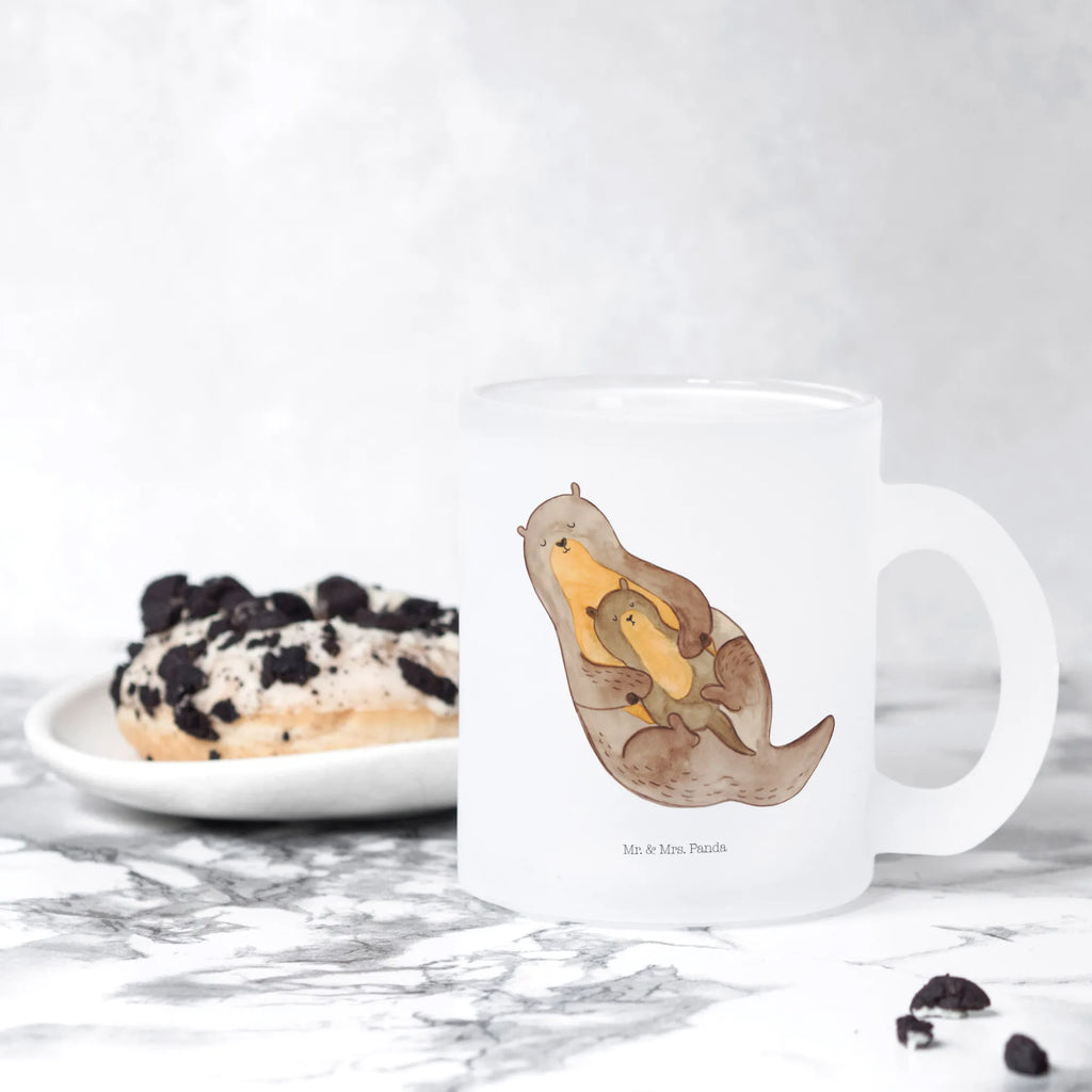 Teetasse Otter mit Kind Teetasse, Teeglas, Teebecher, Tasse mit Henkel, Tasse, Glas Teetasse, Teetasse aus Glas, Otter, Fischotter, Seeotter, Otter Seeotter See Otter