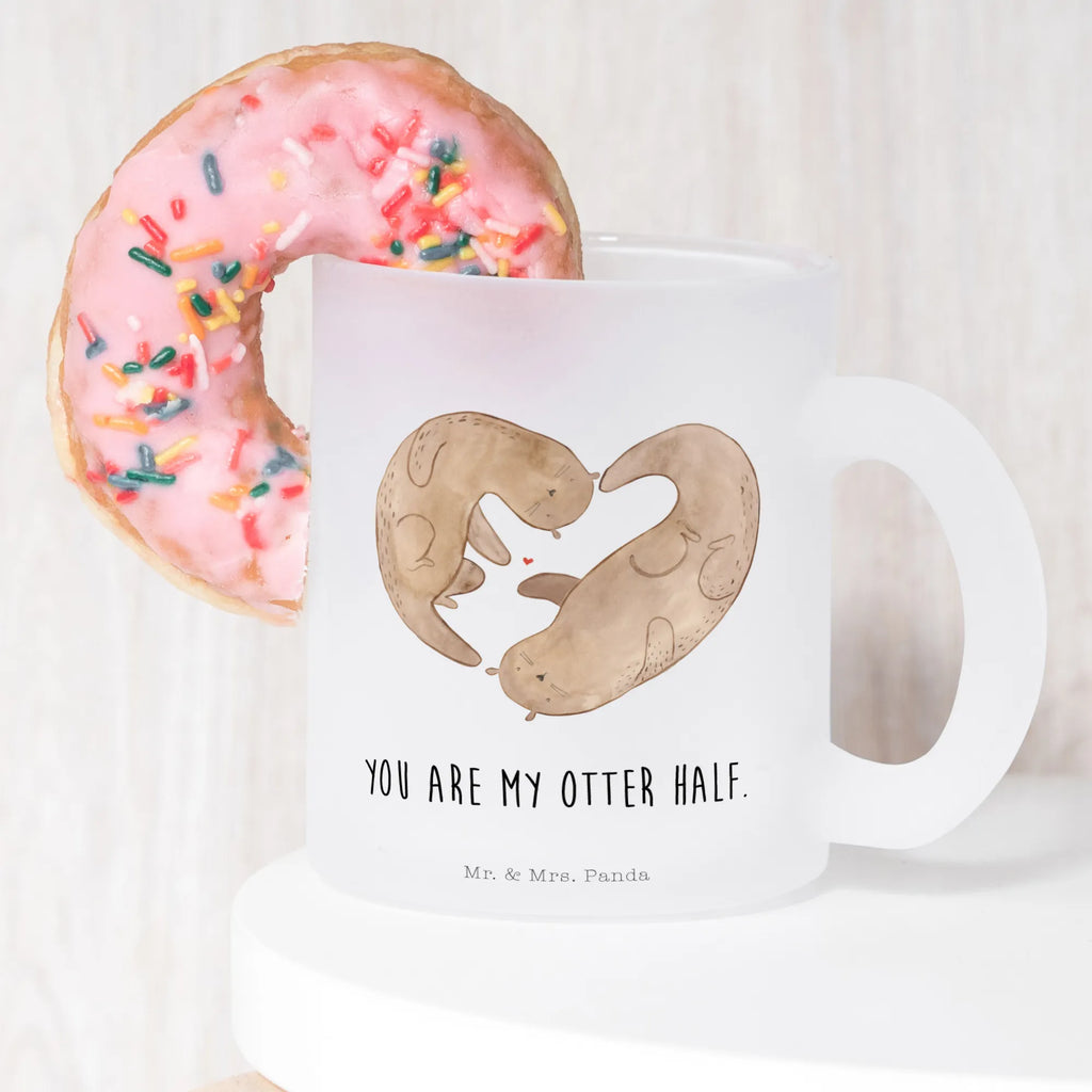 Teetasse Otter Herz Teetasse, Teeglas, Teebecher, Tasse mit Henkel, Tasse, Glas Teetasse, Teetasse aus Glas, Otter, Fischotter, Seeotter, Liebe, Herz, Liebesbeweis, Liebesgeschenk, Bessere Hälfte, Love you, Jahrestag, Hochzeitstag, Verlobung, gemeinsames Leben