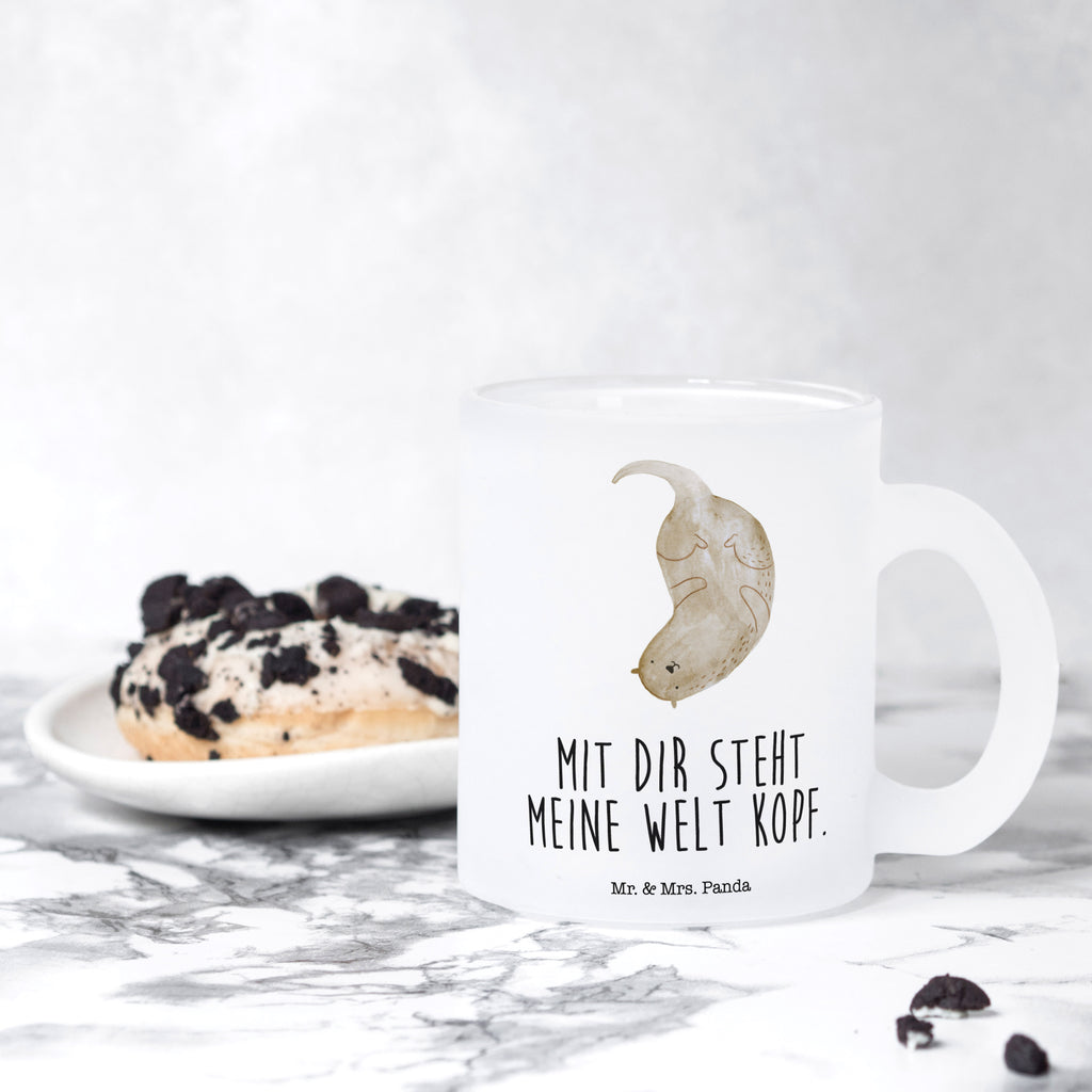 Teetasse Otter kopfüber Teetasse, Teeglas, Teebecher, Tasse mit Henkel, Tasse, Glas Teetasse, Teetasse aus Glas, Otter, Fischotter, Seeotter, Otter Seeotter See Otter