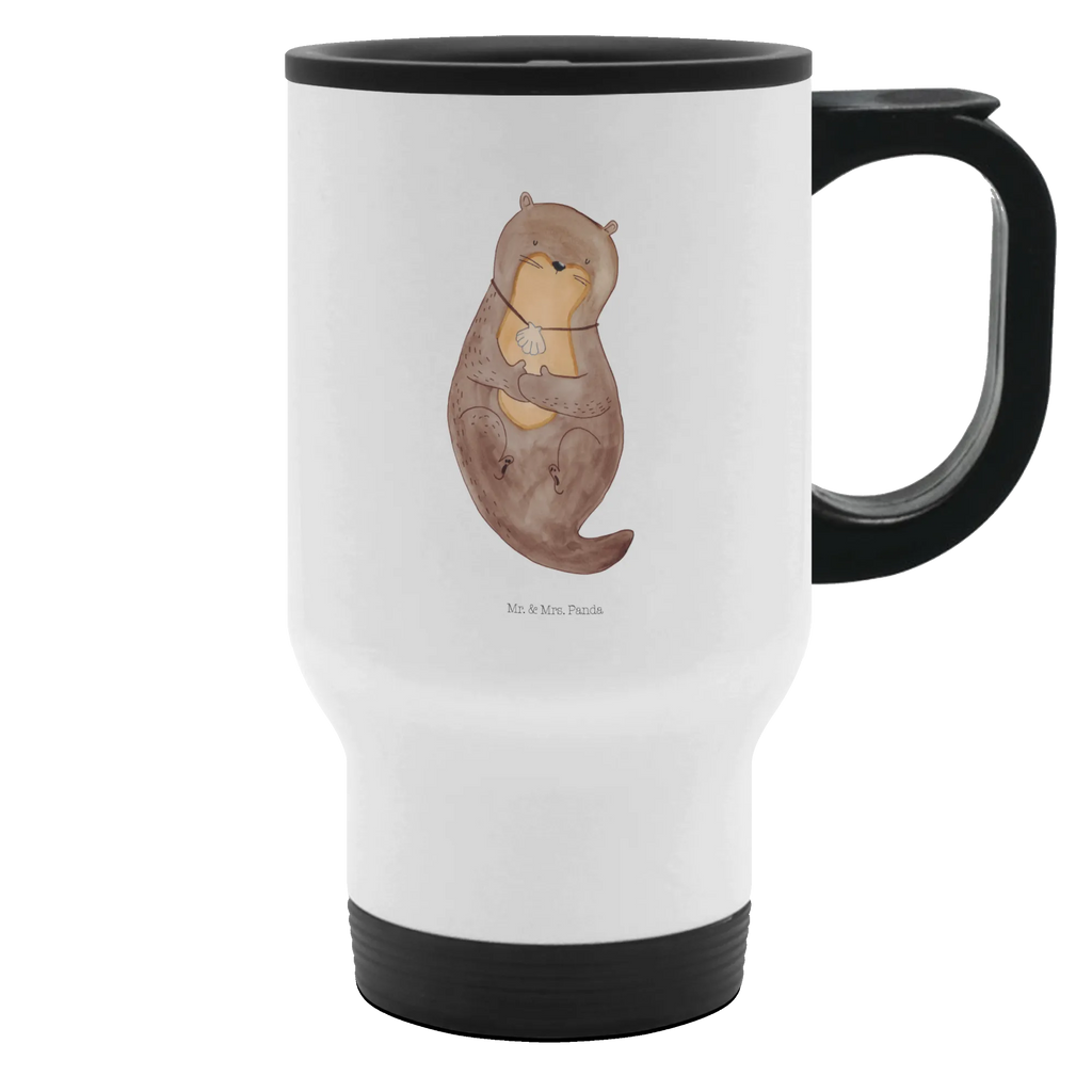 Thermobecher Otter mit Muschelmedaillon Thermobecher, To Go Becher, Thermotasse, Kaffeebecher, Isolierbecher, Thermobecher To Go, Warmhaltetasse, Edelstahlbecher, Reisebecher, Tasse mit Deckel, Thermobecher für 400 ml, Kaffeetasse zum Mitnehmen, Tasse zum Mitnehmen, Spülmaschinenfest, Otter, Fischotter, Seeotter, Otterliebe, grübeln, träumen, Motivation, Tagträumen, Büro