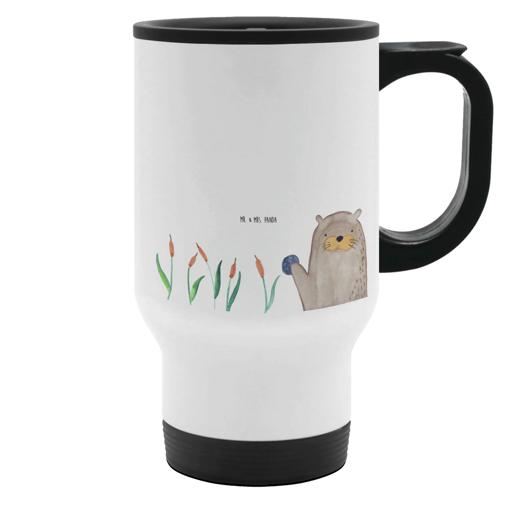 Thermobecher Otter mit Stein Thermobecher, To Go Becher, Thermotasse, Kaffeebecher, Isolierbecher, Thermobecher To Go, Warmhaltetasse, Edelstahlbecher, Reisebecher, Tasse mit Deckel, Thermobecher für 400 ml, Kaffeetasse zum Mitnehmen, Tasse zum Mitnehmen, Spülmaschinenfest, Otter, Fischotter, Seeotter, Otter Seeotter See Otter