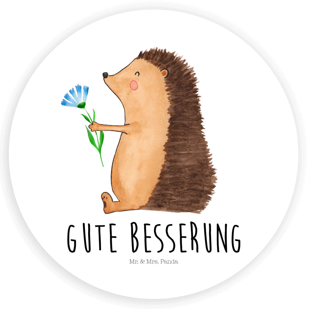 Rund Aufkleber Igel mit Blume Sticker, Aufkleber, Etikett, Tiermotive, Gute Laune, lustige Sprüche, Tiere, Igel, Gute Besserung, Genesungswünsche, Krankheit, Krankenhaus, krank, Besuch