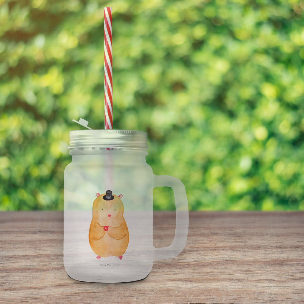 Trinkglas Mason Jar Hamster mit Hut Mason Jar, Glas, Trinkglas, Henkelglas, Sommerglas, Einmachglas, Cocktailglas, Cocktail-Glas, Mason Jar Trinkglas, Satiniertes Glas, Retro-Glas, Strohhalm Glas, Schraubdeckel Glas, Sommerparty Einrichtung, Tiermotive, Gute Laune, lustige Sprüche, Tiere, Hamster, Hut, Magier, Zylinder, Zwerghamster, Zauberer