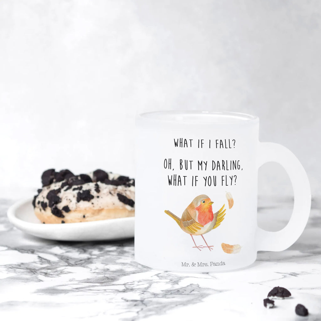 Teetasse Rotkehlchen mit Federn Teetasse, Teeglas, Teebecher, Tasse mit Henkel, Tasse, Glas Teetasse, Teetasse aus Glas, Tiermotive, Gute Laune, lustige Sprüche, Tiere, What if i fall, Rotkehlchen, Spruch Motivation, Spruch Mut, Vogel, Motivation Sprüche, Motivationsbilder, fliegen