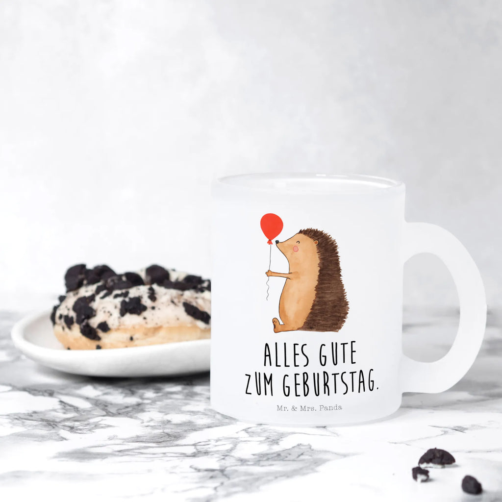 Teetasse Igel mit Luftballon Teetasse, Teeglas, Teebecher, Tasse mit Henkel, Tasse, Glas Teetasse, Teetasse aus Glas, Tiermotive, Gute Laune, lustige Sprüche, Tiere, Igel, Geburtstag, Herzlichen Glückwunsch, Glückwunsch, Geburtstagskind, Ballon, Happy Birthday