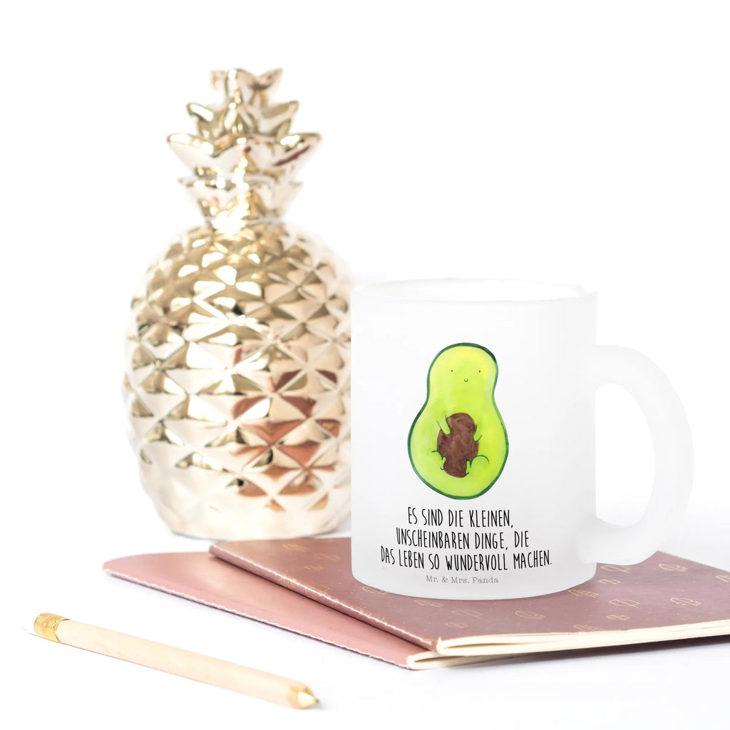 Teetasse Avocado mit Kern Teetasse, Teeglas, Teebecher, Tasse mit Henkel, Tasse, Glas Teetasse, Teetasse aus Glas, Avocado, Veggie, Vegan, Gesund, Avokado, Avocadokern, Kern, Pflanze, Spruch Leben