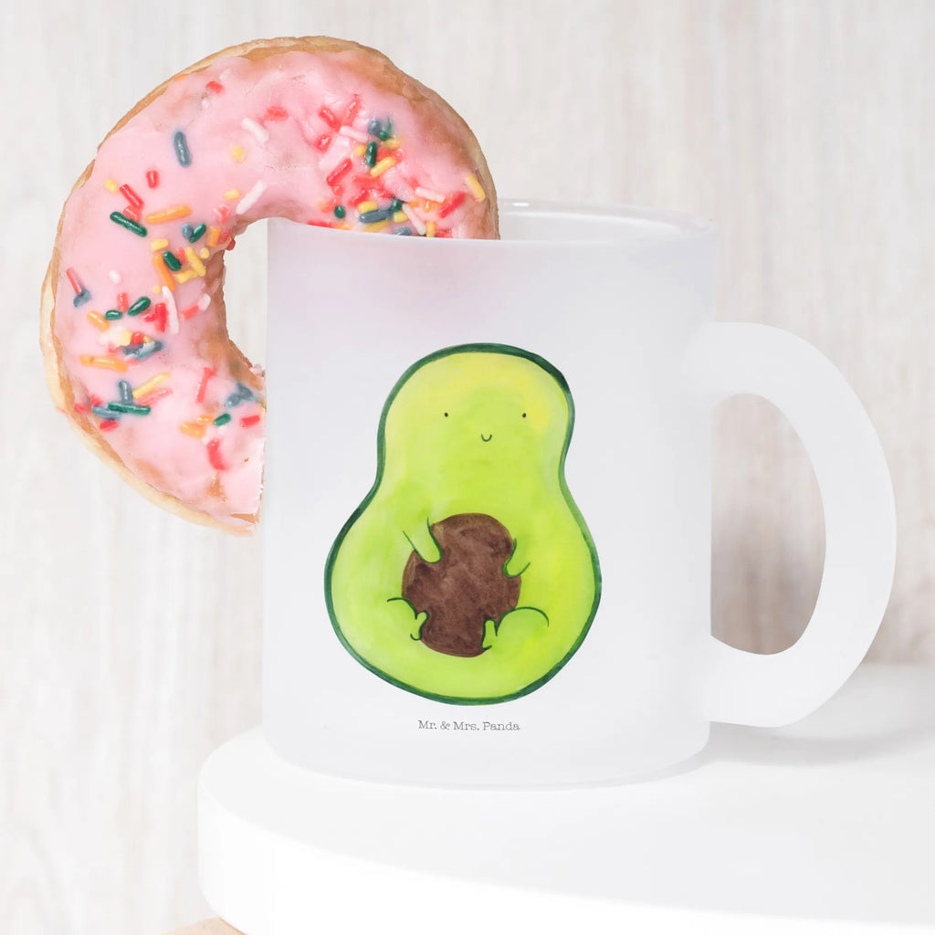 Teetasse Avocado mit Kern Teetasse, Teeglas, Teebecher, Tasse mit Henkel, Tasse, Glas Teetasse, Teetasse aus Glas, Avocado, Veggie, Vegan, Gesund, Avokado, Avocadokern, Kern, Pflanze, Spruch Leben