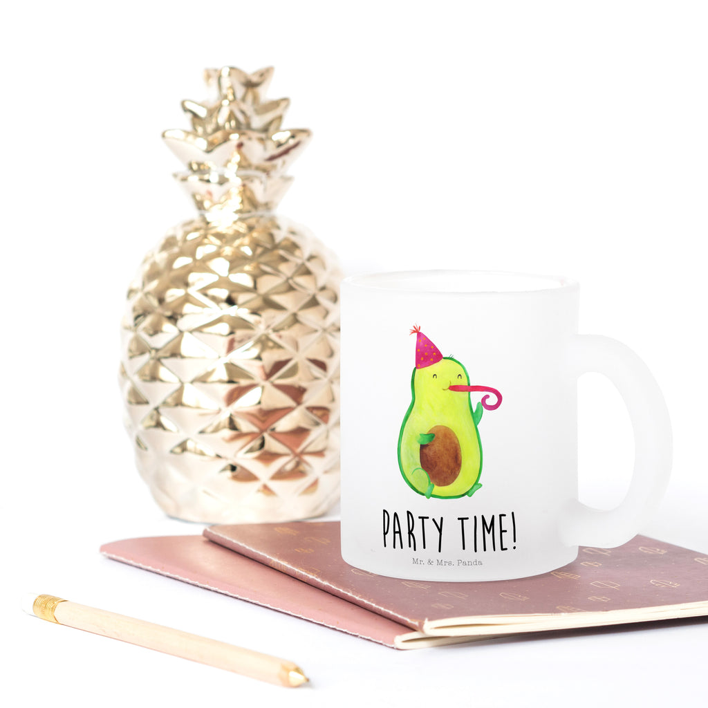 Teetasse Avocado Party Time Teetasse, Teeglas, Teebecher, Tasse mit Henkel, Tasse, Glas Teetasse, Teetasse aus Glas, Avocado, Veggie, Vegan, Gesund