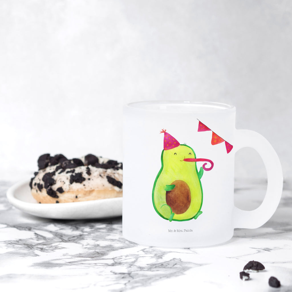 Teetasse Avocado Party Time Teetasse, Teeglas, Teebecher, Tasse mit Henkel, Tasse, Glas Teetasse, Teetasse aus Glas, Avocado, Veggie, Vegan, Gesund