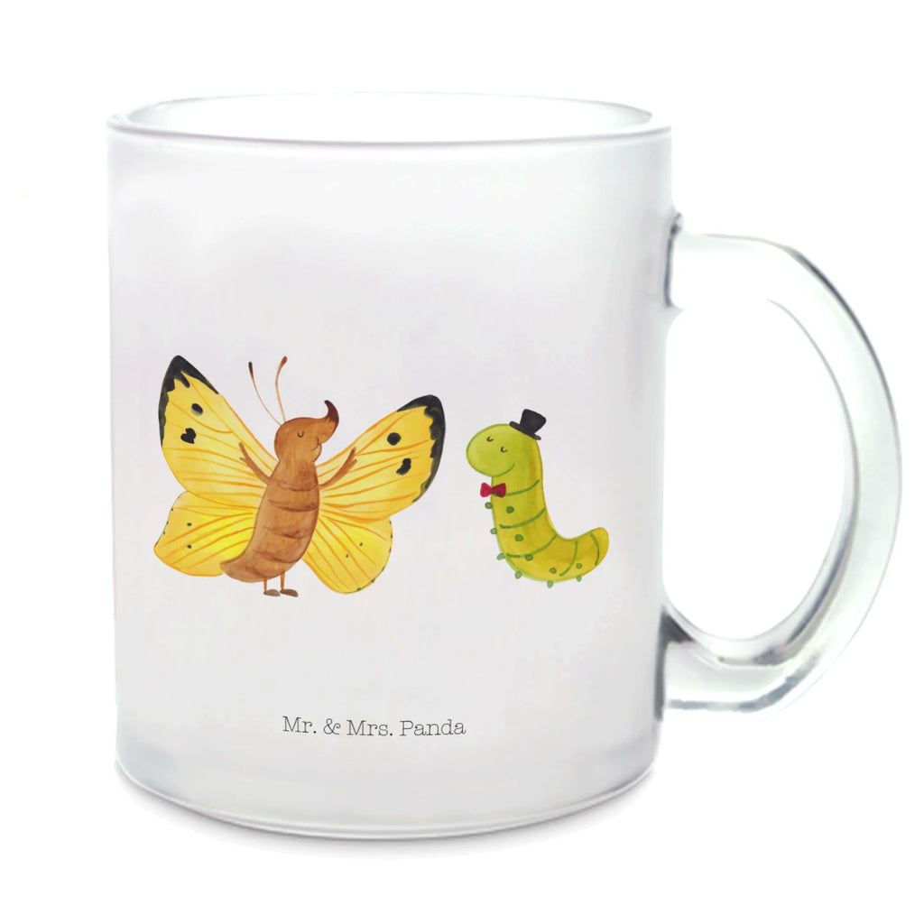 Teetasse Raupe & Schmetterling Teetasse, Teeglas, Teebecher, Tasse mit Henkel, Tasse, Glas Teetasse, Teetasse aus Glas, Tiermotive, Gute Laune, lustige Sprüche, Tiere, Raupe, Schmetterling, Zitronenfalter, Entwicklung, Erwachsen werden, Kokon, Hut, Hütchen, Schönheit, Aufwachsen