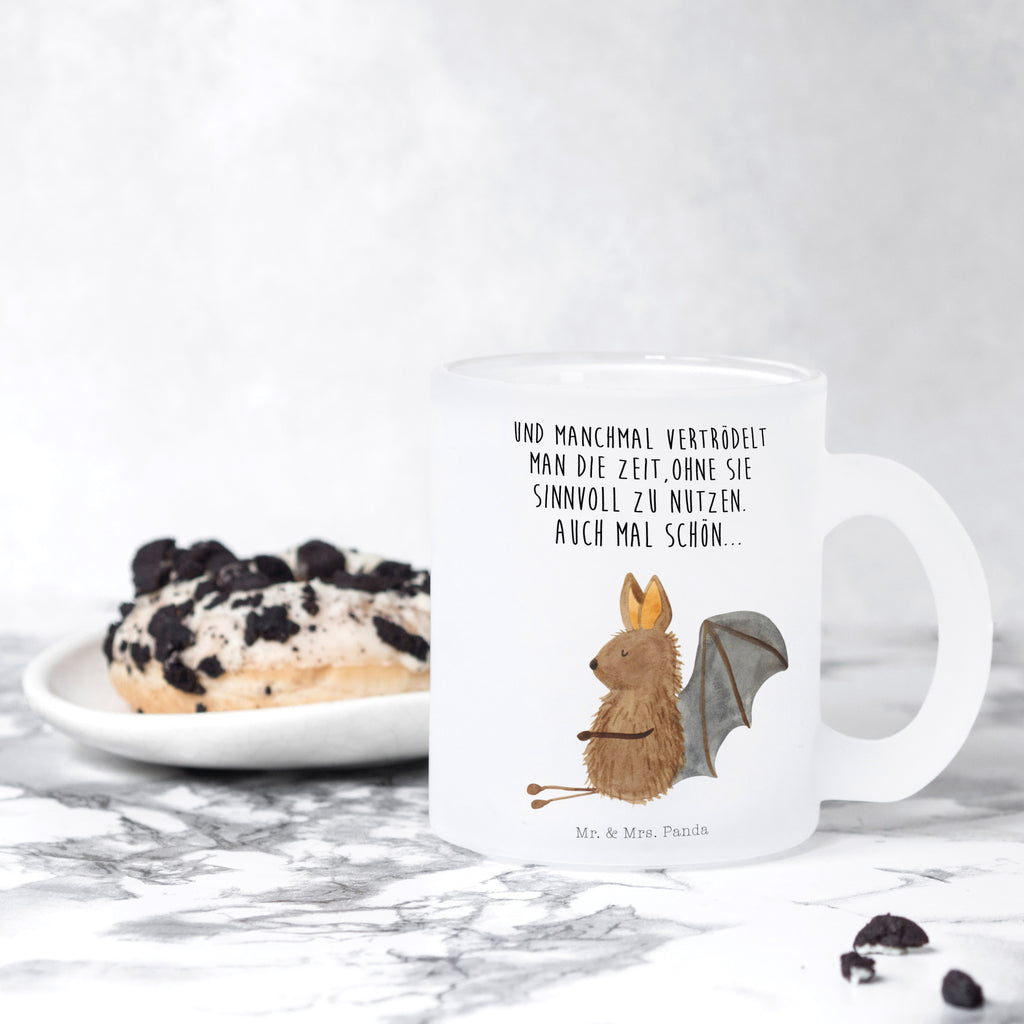 Teetasse Fledermaus sitzend Teetasse, Teeglas, Teebecher, Tasse mit Henkel, Tasse, Glas Teetasse, Teetasse aus Glas, Tiermotive, Gute Laune, lustige Sprüche, Tiere, Fledermaus, Fledermäuse, Motivation, entspannen