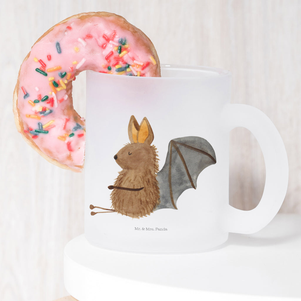 Teetasse Fledermaus sitzend Teetasse, Teeglas, Teebecher, Tasse mit Henkel, Tasse, Glas Teetasse, Teetasse aus Glas, Tiermotive, Gute Laune, lustige Sprüche, Tiere, Fledermaus, Fledermäuse, Motivation, entspannen