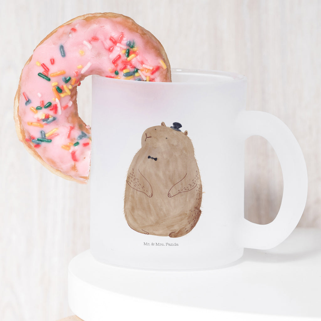 Teetasse Murmeltier Teetasse, Teeglas, Teebecher, Tasse mit Henkel, Tasse, Glas Teetasse, Teetasse aus Glas, Tiermotive, Gute Laune, lustige Sprüche, Tiere, Murmeltier, Knigge, Fröhlichkeit, Freundlichkeit, Respekt, Anstand