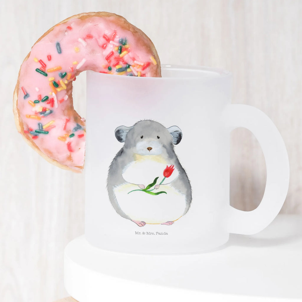 Teetasse Chinchilla mit Blume Teetasse, Teeglas, Teebecher, Tasse mit Henkel, Tasse, Glas Teetasse, Teetasse aus Glas, Tiermotive, Gute Laune, lustige Sprüche, Tiere, Chinchilla, Chinchillas, Liebeskummer, Kummer, Depressionen, traurig sein, Chaos, Glücklichsein, Büro, Büroalltag