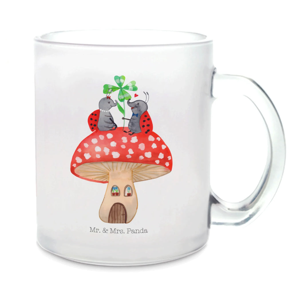 Teetasse Marienkäfer Paar Fliegenpilz Teetasse, Teeglas, Teebecher, Tasse mit Henkel, Tasse, Glas Teetasse, Teetasse aus Glas, Tiermotive, Gute Laune, lustige Sprüche, Tiere, Haus, Wohnung, zuhause, Fliegenpilz, Marienkäfer, Fleigenpilzhaus