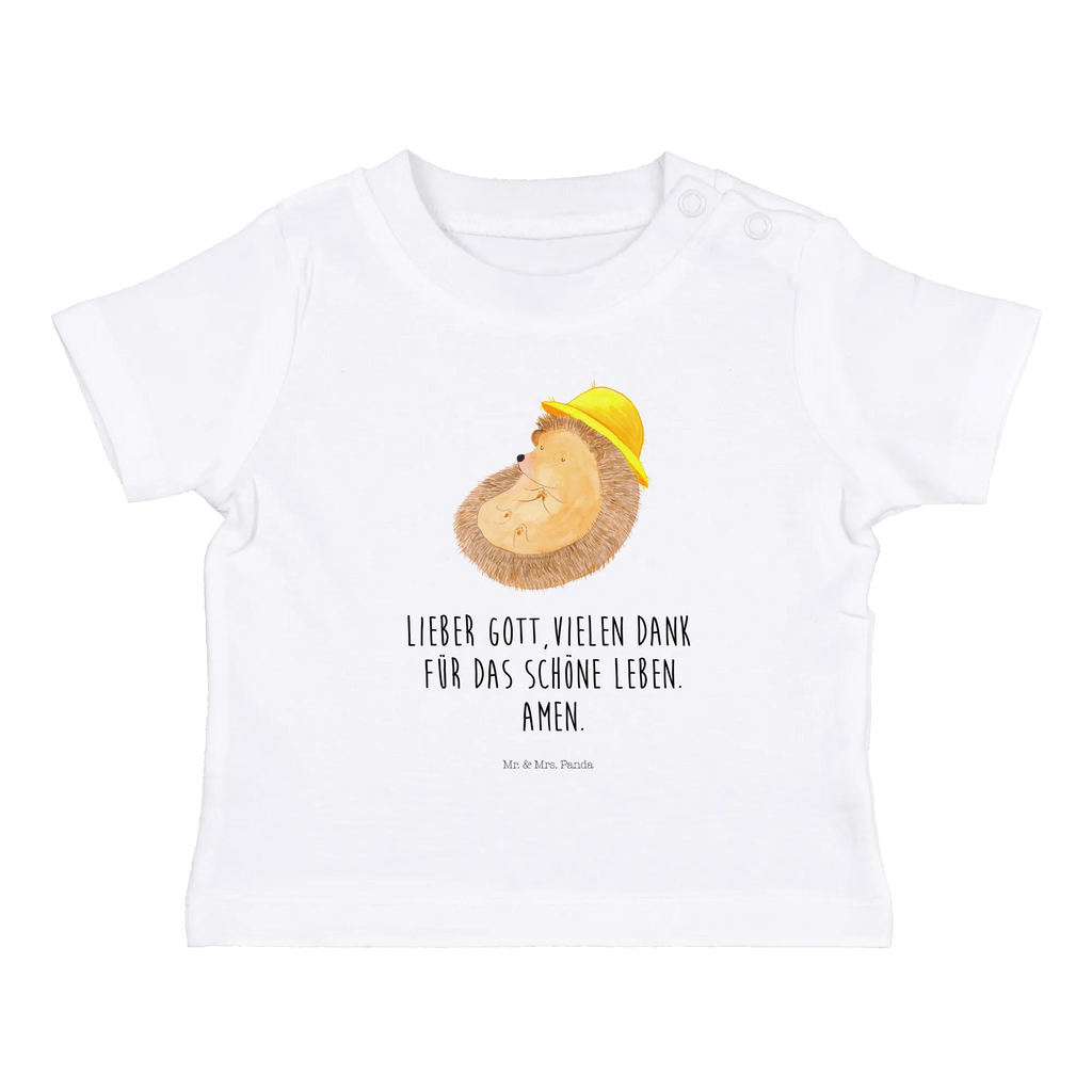 Organic Baby Shirt Igel Beten Baby T-Shirt, Jungen Baby T-Shirt, Mädchen Baby T-Shirt, Shirt, Tiermotive, Gute Laune, lustige Sprüche, Tiere, Igel, Igel mit Hut, Sonnenhut, Gott, Amen, beten, Leben, Dankbarkeit, Dankbar sein, dankbar, genießen