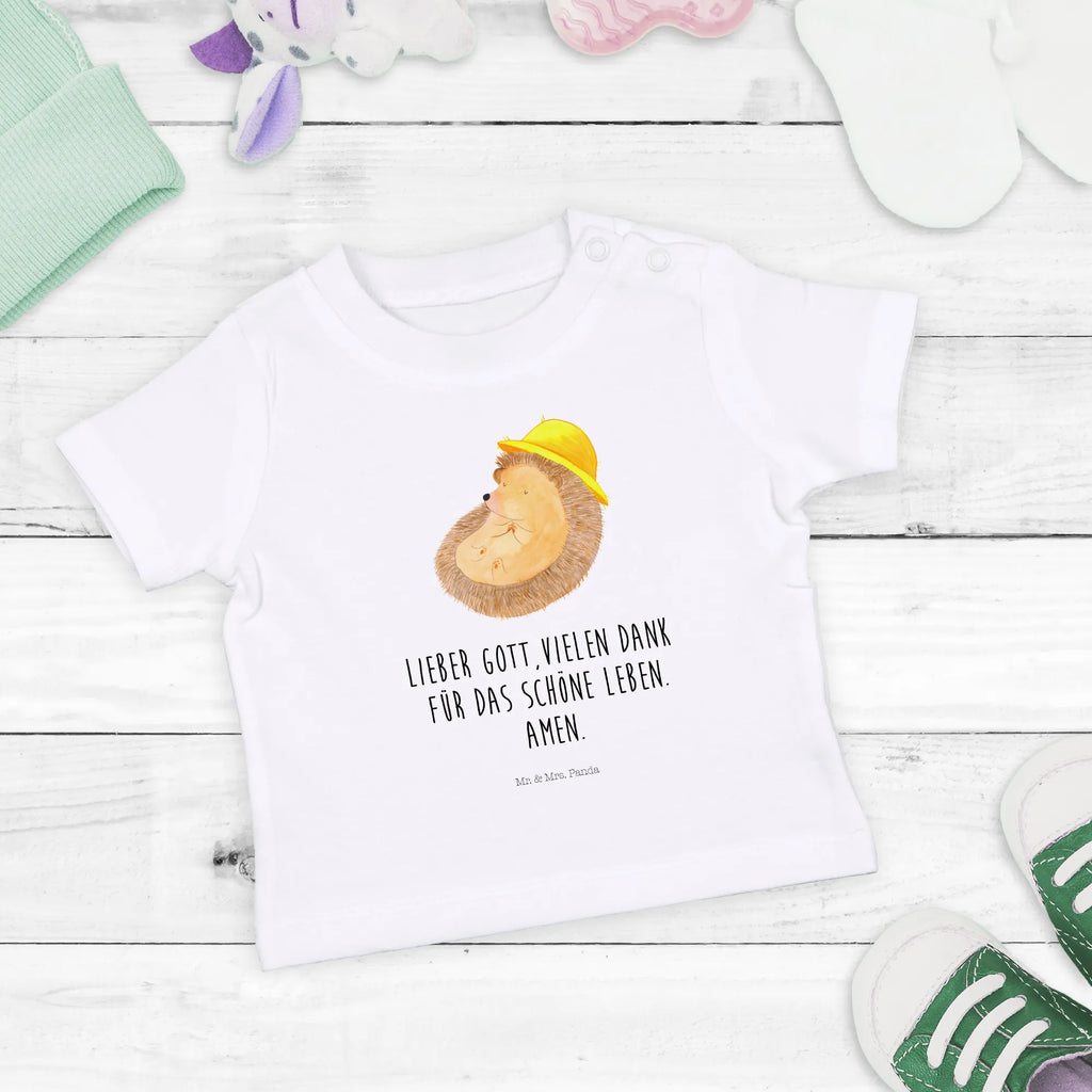 Organic Baby Shirt Igel Beten Baby T-Shirt, Jungen Baby T-Shirt, Mädchen Baby T-Shirt, Shirt, Tiermotive, Gute Laune, lustige Sprüche, Tiere, Igel, Igel mit Hut, Sonnenhut, Gott, Amen, beten, Leben, Dankbarkeit, Dankbar sein, dankbar, genießen