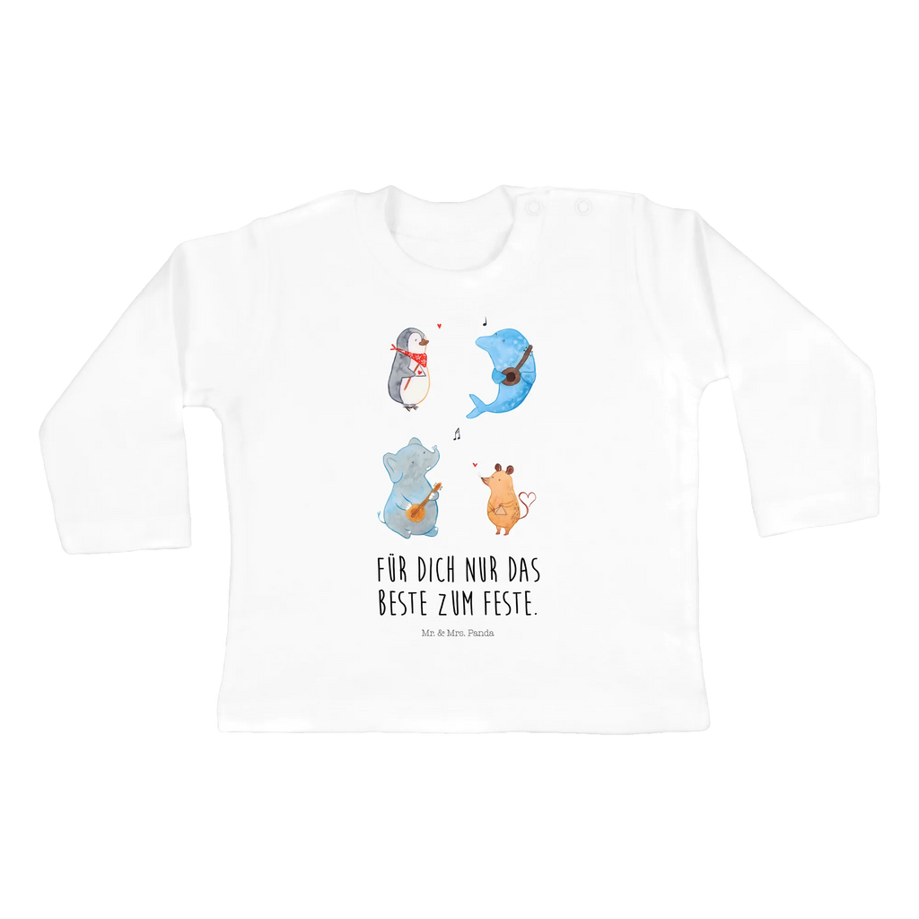 Baby Longsleeve Big Band Mädchen, Jungen, Baby, Langarm, Bio, Kleidung, Tiermotive, Gute Laune, lustige Sprüche, Tiere, Hund, Pinguin, Maus, Elefant, Delfin, Gitarre, Band, Triangel, Musikanten, Musik