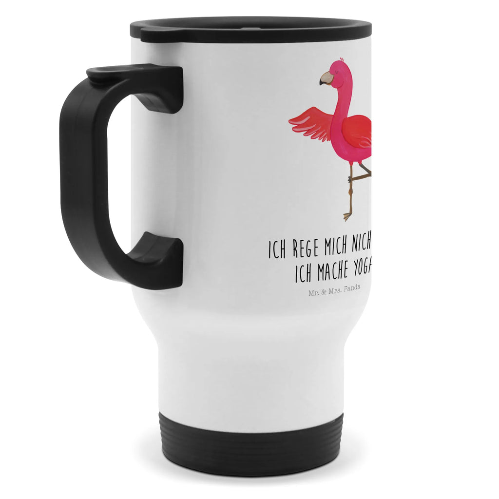 Thermobecher Flamingo Yoga Thermobecher, To Go Becher, Thermotasse, Kaffeebecher, Isolierbecher, Thermobecher To Go, Warmhaltetasse, Edelstahlbecher, Reisebecher, Tasse mit Deckel, Thermobecher für 400 ml, Kaffeetasse zum Mitnehmen, Tasse zum Mitnehmen, Spülmaschinenfest, Flamingo, Vogel, Yoga, Namaste, Achtsamkeit, Yoga-Übung, Entspannung, Ärger, Aufregen, Tiefenentspannung