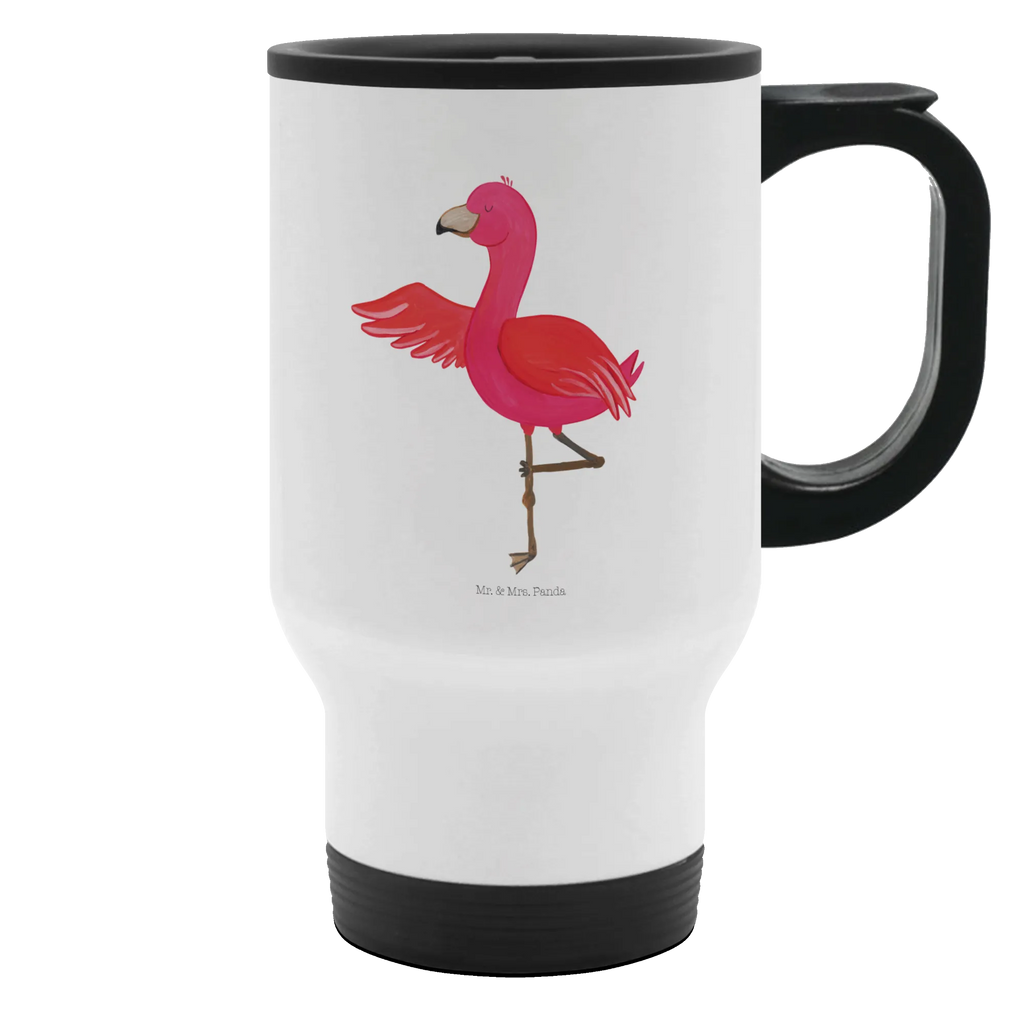 Thermobecher Flamingo Yoga Thermobecher, To Go Becher, Thermotasse, Kaffeebecher, Isolierbecher, Thermobecher To Go, Warmhaltetasse, Edelstahlbecher, Reisebecher, Tasse mit Deckel, Thermobecher für 400 ml, Kaffeetasse zum Mitnehmen, Tasse zum Mitnehmen, Spülmaschinenfest, Flamingo, Vogel, Yoga, Namaste, Achtsamkeit, Yoga-Übung, Entspannung, Ärger, Aufregen, Tiefenentspannung