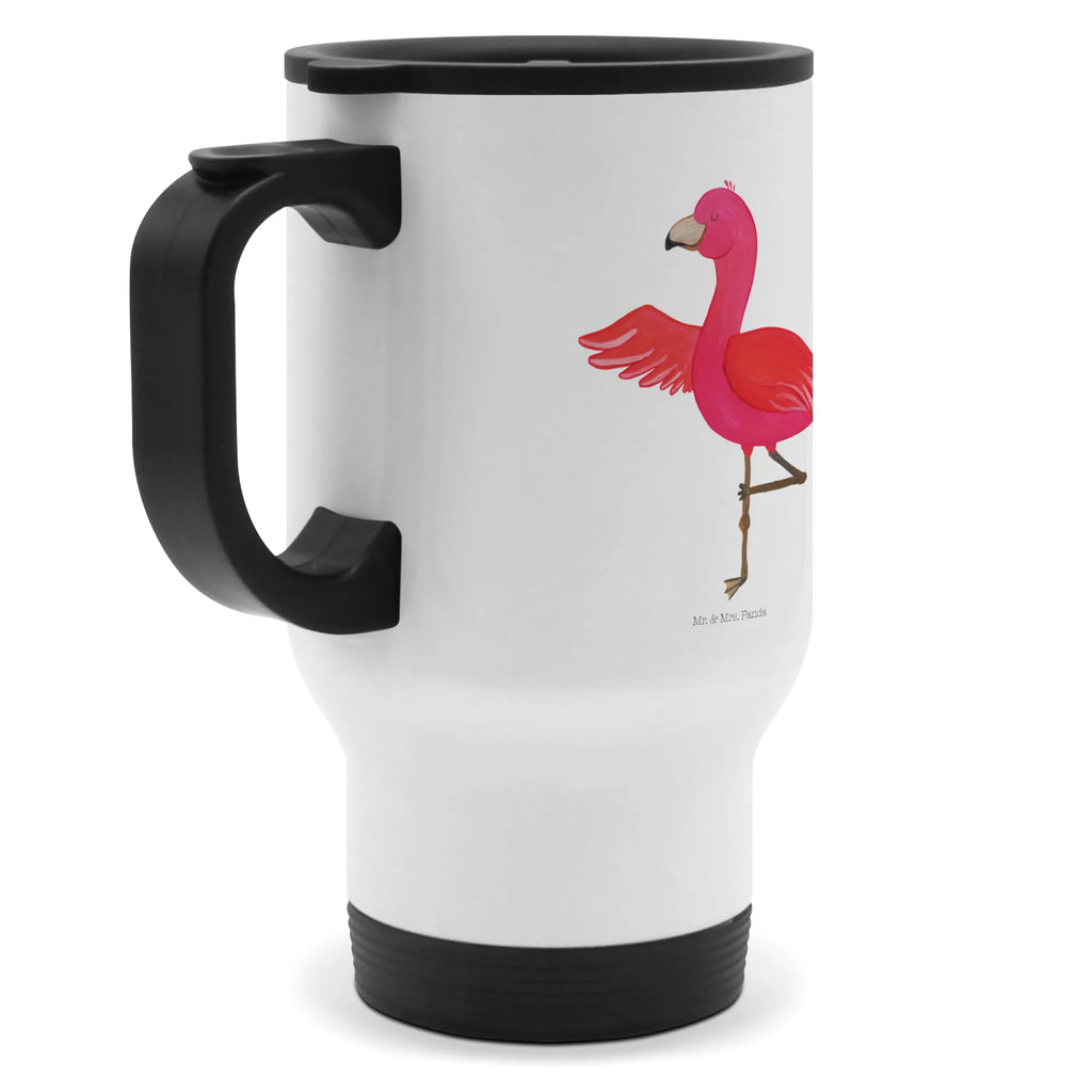 Thermobecher Flamingo Yoga Thermobecher, To Go Becher, Thermotasse, Kaffeebecher, Isolierbecher, Thermobecher To Go, Warmhaltetasse, Edelstahlbecher, Reisebecher, Tasse mit Deckel, Thermobecher für 400 ml, Kaffeetasse zum Mitnehmen, Tasse zum Mitnehmen, Spülmaschinenfest, Flamingo, Vogel, Yoga, Namaste, Achtsamkeit, Yoga-Übung, Entspannung, Ärger, Aufregen, Tiefenentspannung