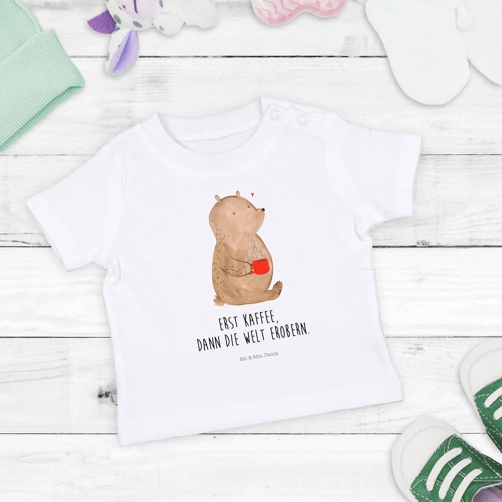 Organic Baby Shirt Bär Kaffee Baby T-Shirt, Jungen Baby T-Shirt, Mädchen Baby T-Shirt, Shirt, Bär, Teddy, Teddybär, Kaffee, Coffee, Bären, guten Morgen, Morgenroutine, Welt erobern, Welt retten, Motivation