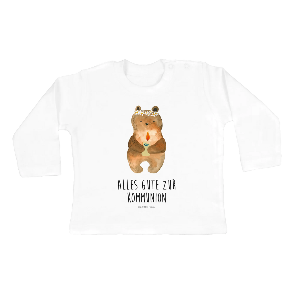 Baby Longsleeve Kommunion-Bär Mädchen, Jungen, Baby, Langarm, Bio, Kleidung, Bär, Teddy, Teddybär, Kommunion, Gottes Segen, Taufkerze, katholisch