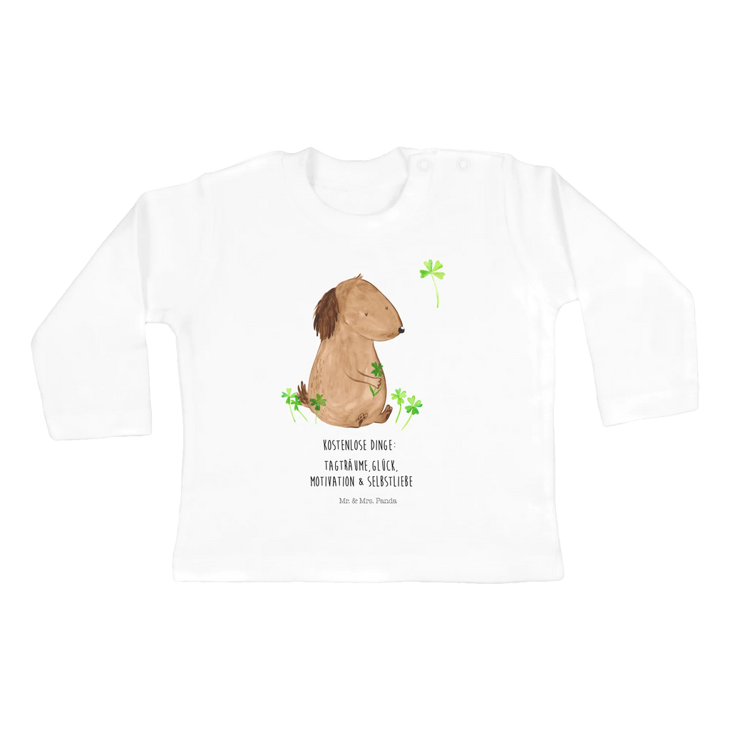 Baby Longsleeve Hund Kleeblatt Mädchen, Jungen, Baby, Langarm, Bio, Kleidung, Hund, Hundemotiv, Haustier, Hunderasse, Tierliebhaber, Hundebesitzer, Sprüche, Kleeblatt, Glück, Tagträume, Motivation, Neuanfang, Geschenk, Glücksbringer, Selbstliebe, Achtsamkeit