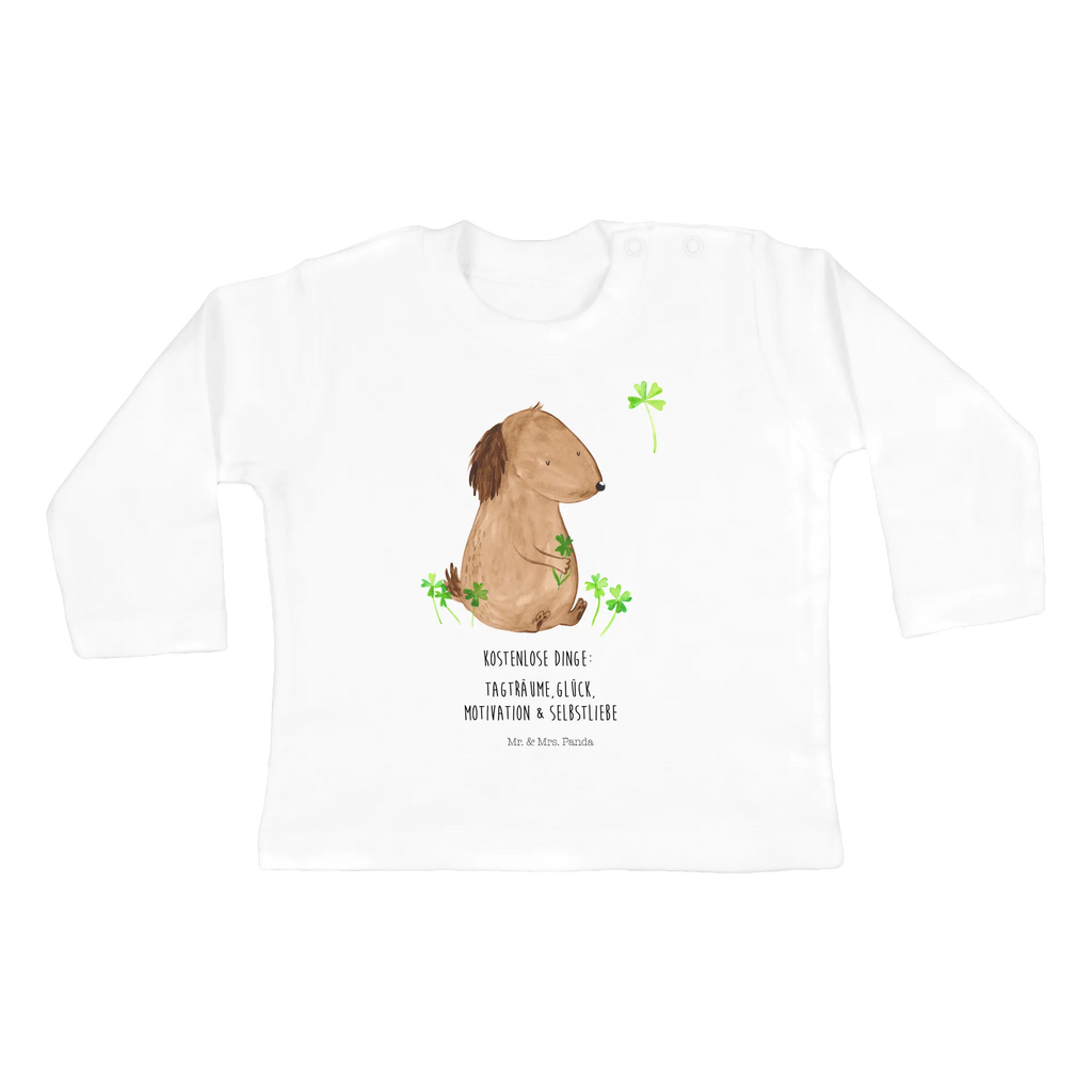 Baby Longsleeve Hund Kleeblatt Mädchen, Jungen, Baby, Langarm, Bio, Kleidung, Hund, Hundemotiv, Haustier, Hunderasse, Tierliebhaber, Hundebesitzer, Sprüche, Kleeblatt, Glück, Tagträume, Motivation, Neuanfang, Geschenk, Glücksbringer, Selbstliebe, Achtsamkeit