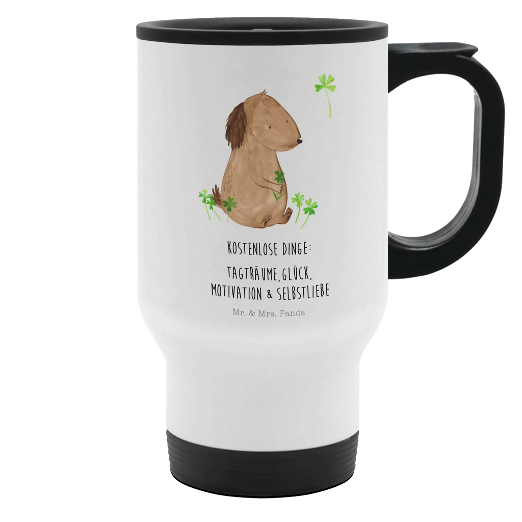 Thermobecher Hund Kleeblatt Thermobecher, To Go Becher, Thermotasse, Kaffeebecher, Isolierbecher, Thermobecher To Go, Warmhaltetasse, Edelstahlbecher, Reisebecher, Tasse mit Deckel, Thermobecher für 400 ml, Kaffeetasse zum Mitnehmen, Tasse zum Mitnehmen, Spülmaschinenfest, Hund, Hundemotiv, Haustier, Hunderasse, Tierliebhaber, Hundebesitzer, Sprüche, Kleeblatt, Glück, Tagträume, Motivation, Neuanfang, Geschenk, Glücksbringer, Selbstliebe, Achtsamkeit