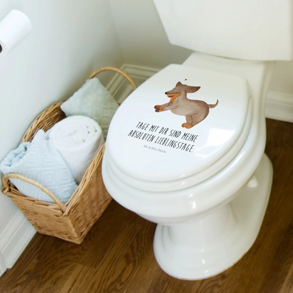 Motiv WC Sitz Hund Dackel fröhlich Klobrille, Klodeckel, Toilettendeckel, WC-Sitz, Toilette, Hund, Hundemotiv, Haustier, Hunderasse, Tierliebhaber, Hundebesitzer, Sprüche, Hunde, Dackel, Dachshund, happy dog