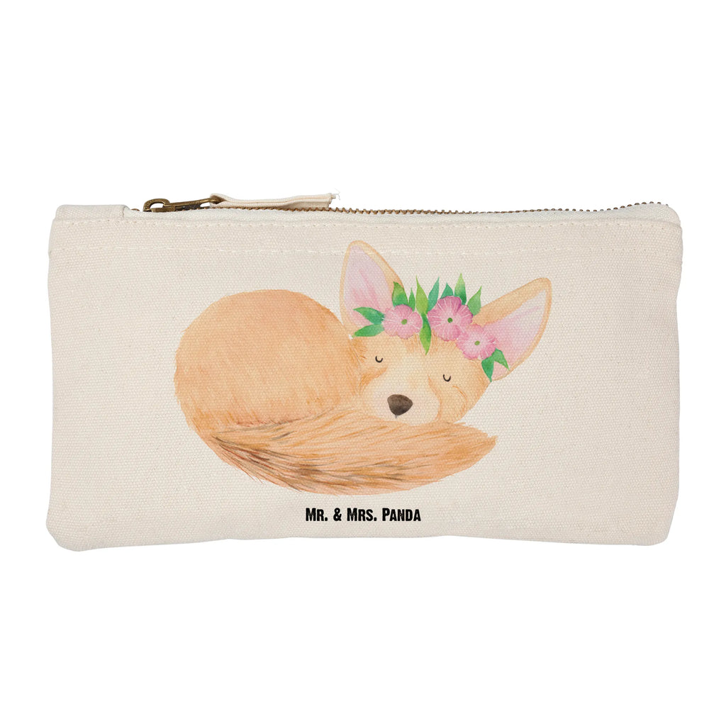 Schminktasche Wüstenfuchs Blumenkranz Schminktasche, Kosmetiktasche, Kosmetikbeutel, Stiftemäppchen, Etui, Federmappe, Makeup, XXL, Schminketui, Kosmetiketui, Schlamperetui, Afrika, Wildtiere, Wüste, Wüstenfuchs, Blumen, Blumenkranz, Glücklich