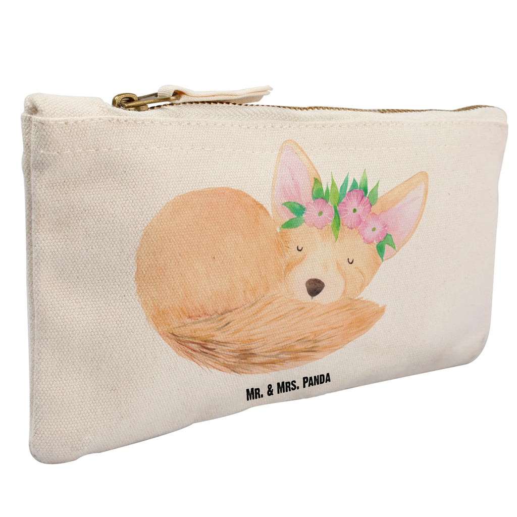 Schminktasche Wüstenfuchs Blumenkranz Schminktasche, Kosmetiktasche, Kosmetikbeutel, Stiftemäppchen, Etui, Federmappe, Makeup, XXL, Schminketui, Kosmetiketui, Schlamperetui, Afrika, Wildtiere, Wüste, Wüstenfuchs, Blumen, Blumenkranz, Glücklich