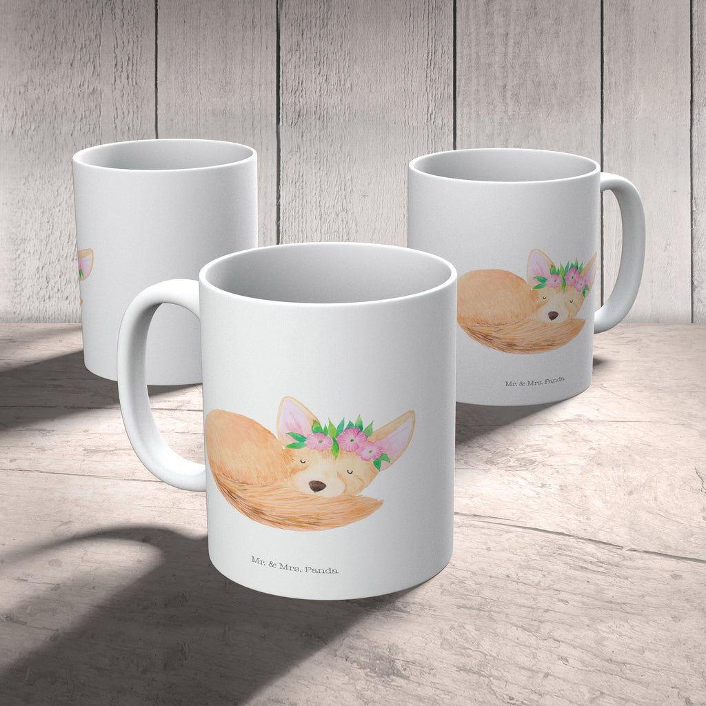 Tasse Wüstenfuchs Blumenkranz Tasse, Kaffeetasse, Teetasse, Becher, Kaffeebecher, Teebecher, Keramiktasse, Porzellantasse, Büro Tasse, Geschenk Tasse, Tasse Sprüche, Tasse Motive, Kaffeetassen, Tasse bedrucken, Designer Tasse, Cappuccino Tassen, Schöne Teetassen, Afrika, Wildtiere, Wüste, Wüstenfuchs, Blumen, Blumenkranz, Glücklich