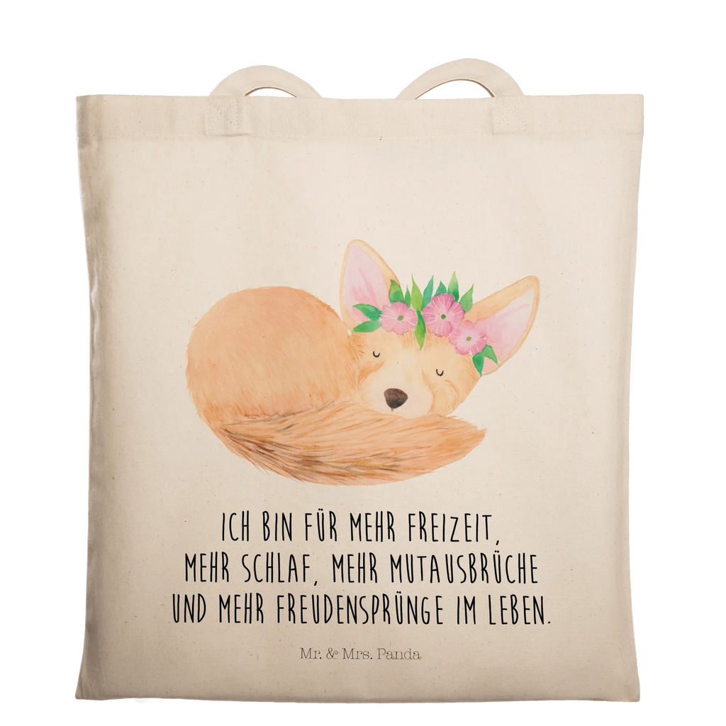 Tragetasche Wüstenfuchs Blumenkranz Beuteltasche, Beutel, Einkaufstasche, Jutebeutel, Stoffbeutel, Tasche, Shopper, Umhängetasche, Strandtasche, Schultertasche, Stofftasche, Tragetasche, Badetasche, Jutetasche, Einkaufstüte, Laptoptasche, Afrika, Wildtiere, Wüste, Wüstenfuchs, Blumen, Blumenkranz, Glücklich