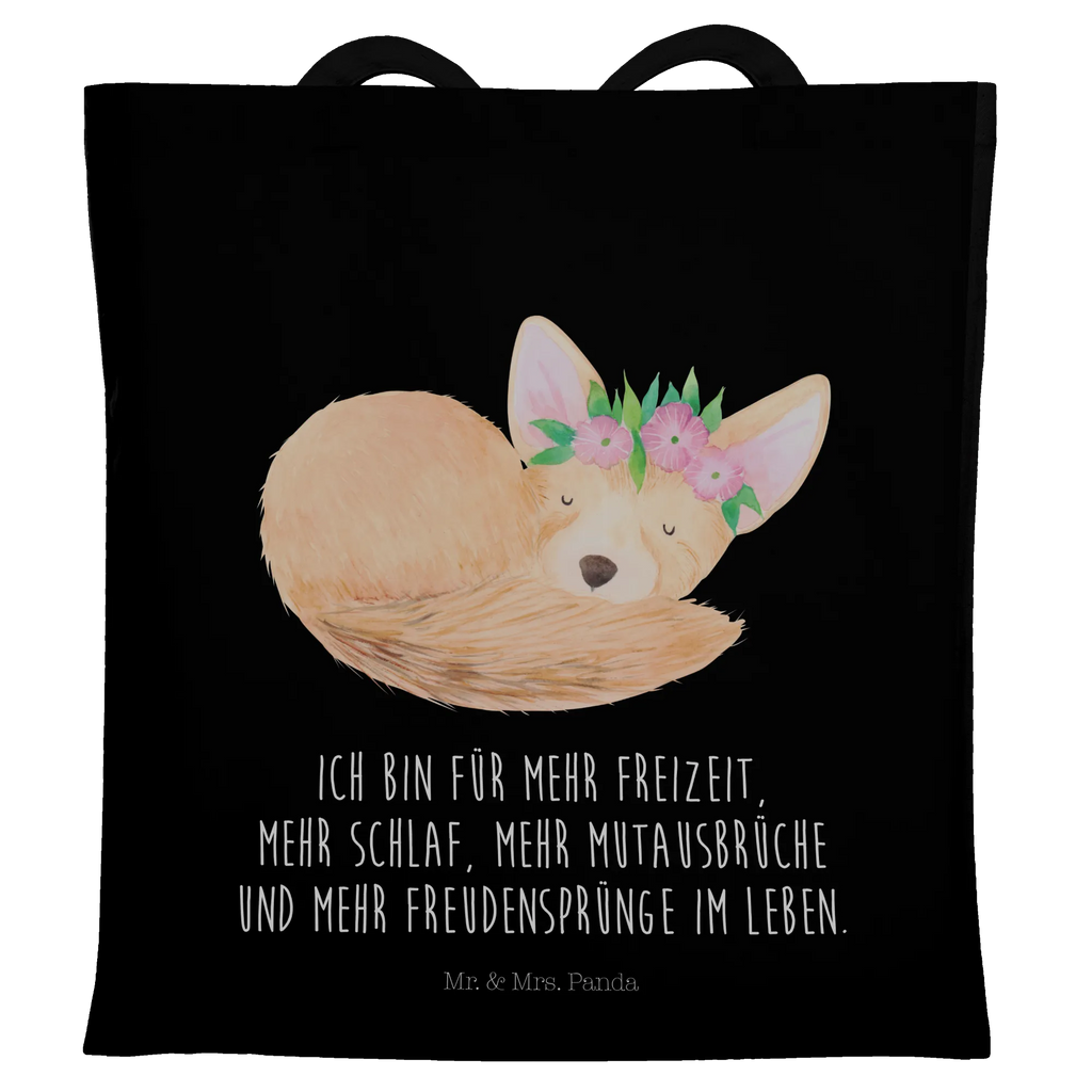 Tragetasche Wüstenfuchs Blumenkranz Beuteltasche, Beutel, Einkaufstasche, Jutebeutel, Stoffbeutel, Tasche, Shopper, Umhängetasche, Strandtasche, Schultertasche, Stofftasche, Tragetasche, Badetasche, Jutetasche, Einkaufstüte, Laptoptasche, Afrika, Wildtiere, Wüste, Wüstenfuchs, Blumen, Blumenkranz, Glücklich