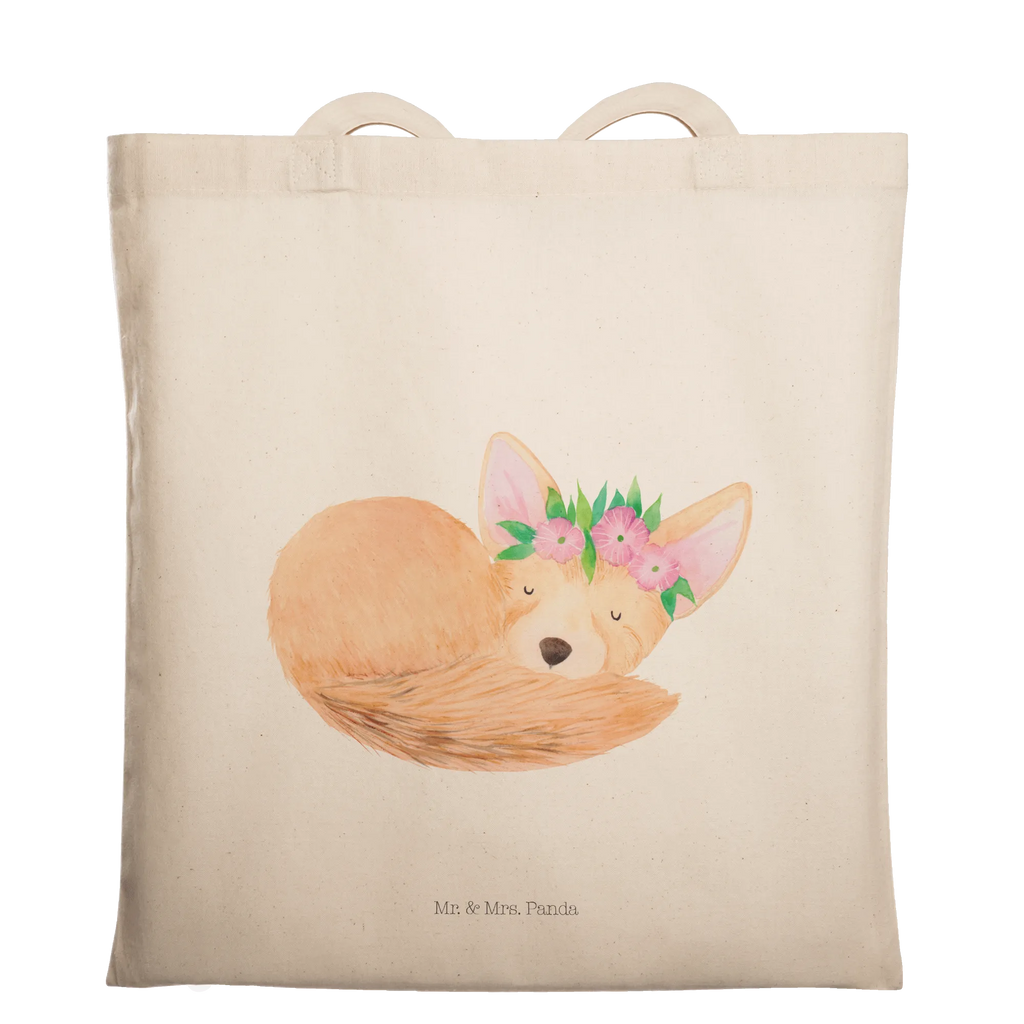 Tragetasche Wüstenfuchs Blumenkranz Beuteltasche, Beutel, Einkaufstasche, Jutebeutel, Stoffbeutel, Tasche, Shopper, Umhängetasche, Strandtasche, Schultertasche, Stofftasche, Tragetasche, Badetasche, Jutetasche, Einkaufstüte, Laptoptasche, Afrika, Wildtiere, Wüste, Wüstenfuchs, Blumen, Blumenkranz, Glücklich