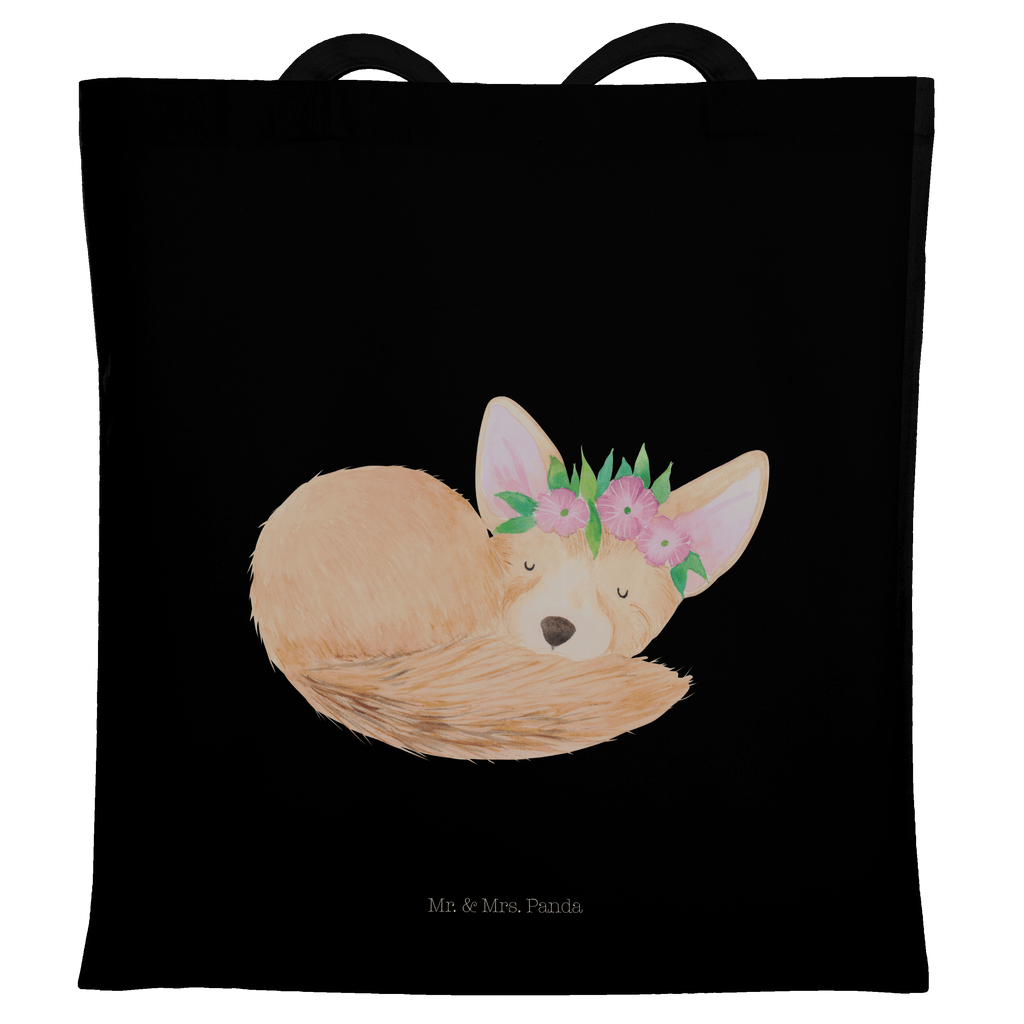 Tragetasche Wüstenfuchs Blumenkranz Beuteltasche, Beutel, Einkaufstasche, Jutebeutel, Stoffbeutel, Tasche, Shopper, Umhängetasche, Strandtasche, Schultertasche, Stofftasche, Tragetasche, Badetasche, Jutetasche, Einkaufstüte, Laptoptasche, Afrika, Wildtiere, Wüste, Wüstenfuchs, Blumen, Blumenkranz, Glücklich