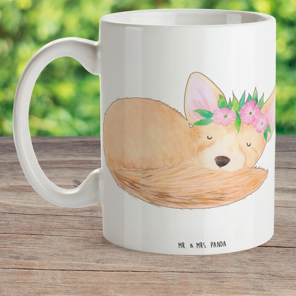 Kindertasse Wüstenfuchs Blumen Kindertasse, Kinder Tasse, Kunststoff Tasse, Kindergarten Tasse, Trinkbecher, Camping Becher, Kaffeetasse, Kunststoffbecher, Kindergartenbecher, Outdoorgeschirr, Kunststoffgeschirr, Reisebecher, Reisetasse, Kinderbecher, Bruchfeste Tasse, Bruchsichere Tasse, Plastik Tasse, Plastiktasse, Afrika, Wildtiere, Wüste, Wüstenfuchs, Blumen, Blumenkranz, Glücklich