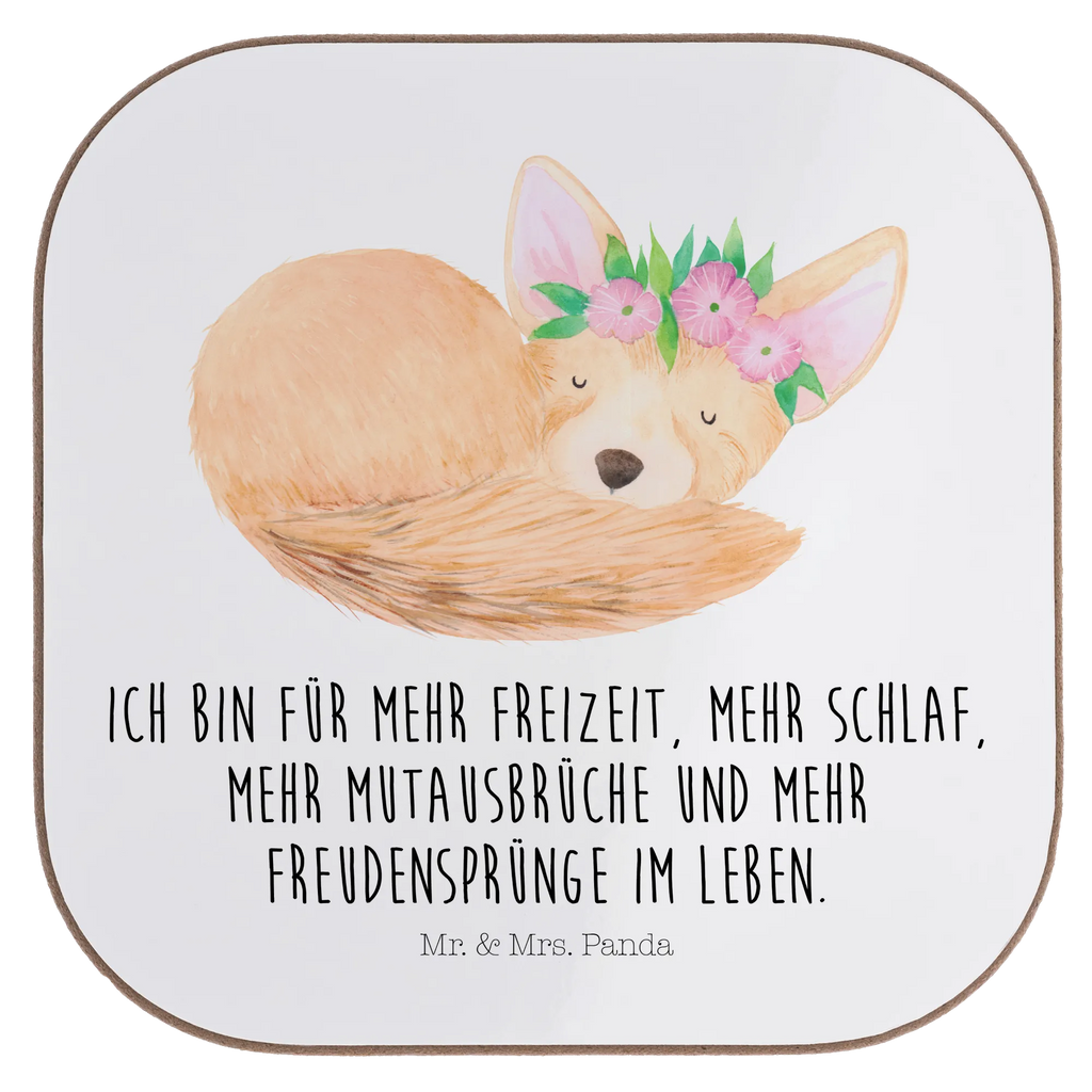 Quadratische Untersetzer Wüstenfuchs Blumenkranz Untersetzer, Bierdeckel, Glasuntersetzer, Untersetzer Gläser, Getränkeuntersetzer, Untersetzer aus Holz, Untersetzer für Gläser, Korkuntersetzer, Untersetzer Holz, Holzuntersetzer, Tassen Untersetzer, Untersetzer Design, Afrika, Wildtiere, Wüste, Wüstenfuchs, Blumen, Blumenkranz, Glücklich