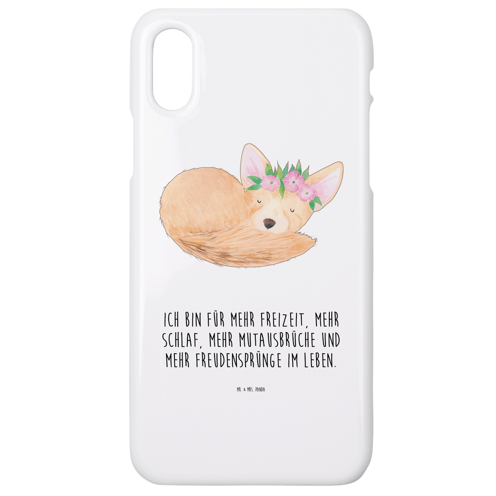 Handyhülle Wüstenfuchs Blumen Handyhülle, Handycover, Cover, Handy, Hülle, Iphone 10, Iphone X, Afrika, Wildtiere, Wüste, Wüstenfuchs, Blumen, Blumenkranz, Glücklich